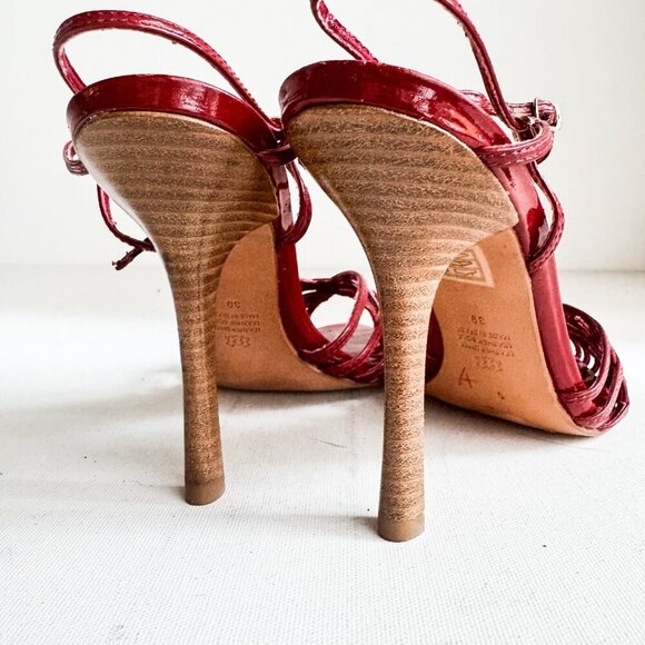Vintage Aldo Leather Red Strappy Sexy High Heels 39 - Picture 8 of 13